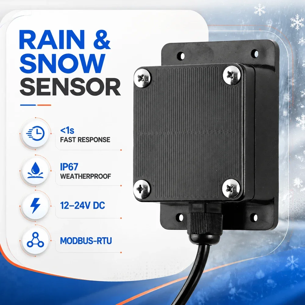 Capacitive Rain Snow Sensor Module with Heating IP67 Modbus-RTU RS485 4-20mA 0-10V Relay Weather Monitoring Transmitter DC12-24V