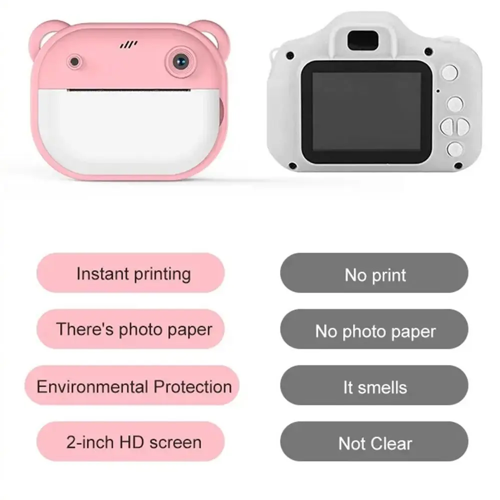 1080P HD-opname thermische printcamera met printpapier Dubbele lens Mini Instant Print-speelgoed Afdrukbaar met één klik