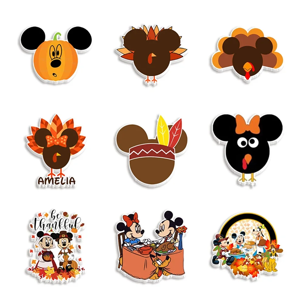 

10 Pcs/lot Mini Disney Mickey Happy Thanksgiving Custom Resins Turkey Clear Acrylic DIY Craft Supplies Handcraft Materials