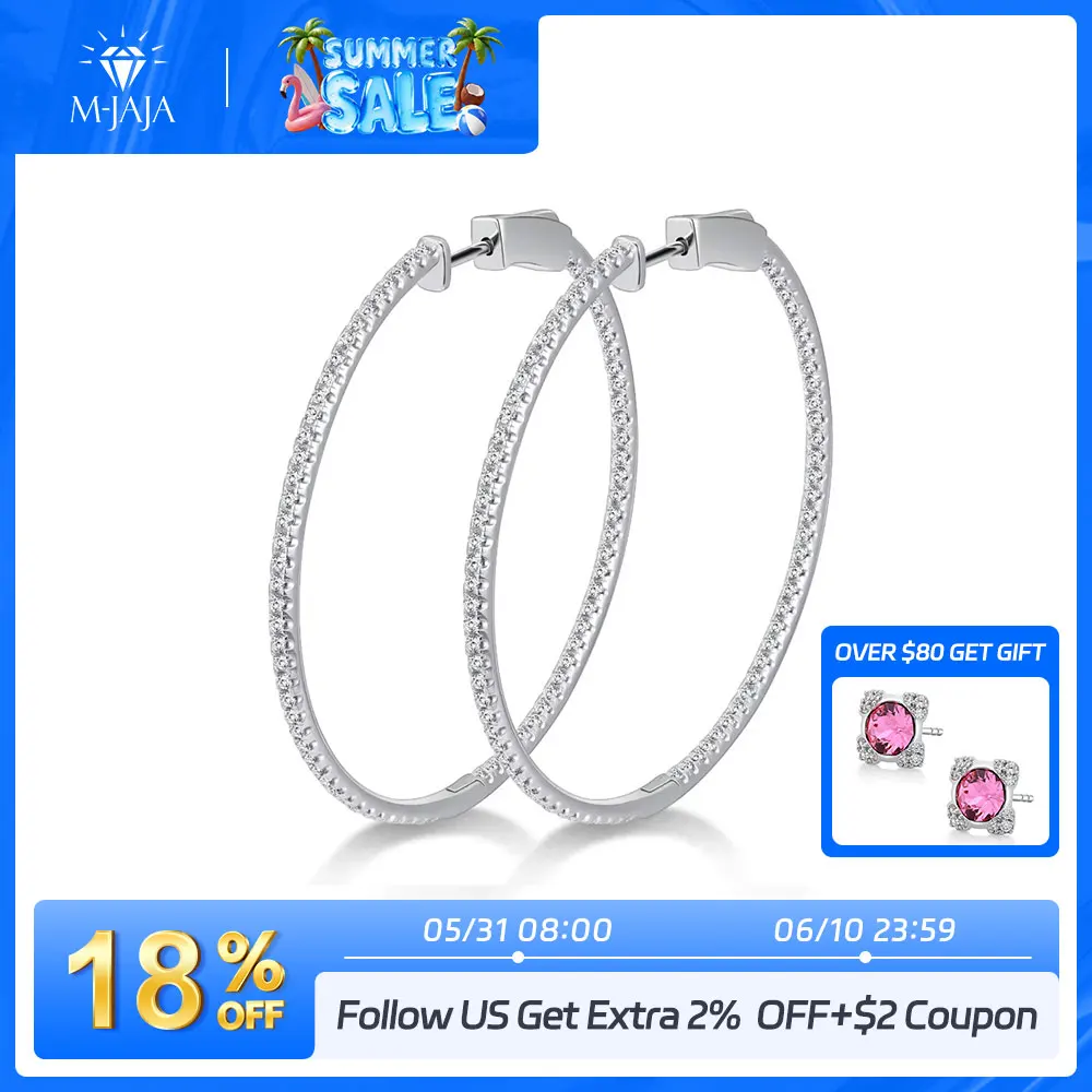 

M-JAJA 50mm Full Moissanite Hoop Earrings 925 Sterling Silver for Women D Color VVS1 Lab Diamond Stud Earrings Wedding Jewelry