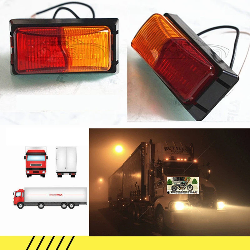 10-30V 8 LED Amber and Red Side Marker Light Clearance Lamp Trailer Truck Waterproof