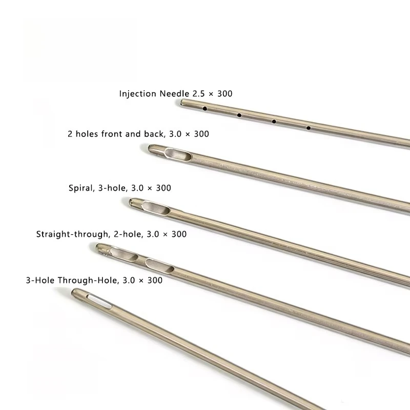300mm Kit 6 Piece Set Porous Stainless Steel  Cannulas with Handles for Cosmetic and Plastic Surgery