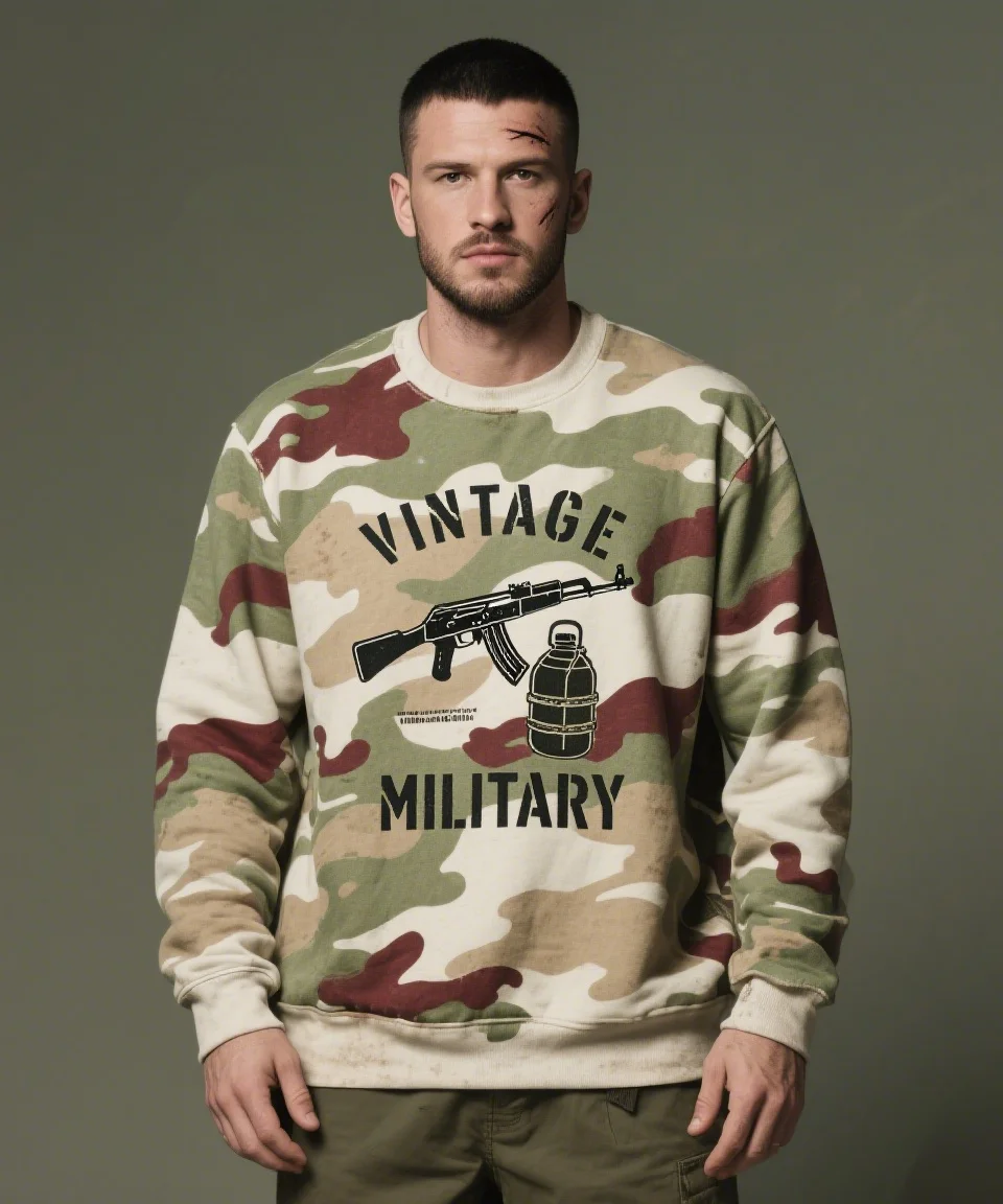 Fashionable Men's Camouflage Printed Sweatshirt Men's Cool Trend Pullover Autumn and Winter Street Long Sleeve Casual Clothing