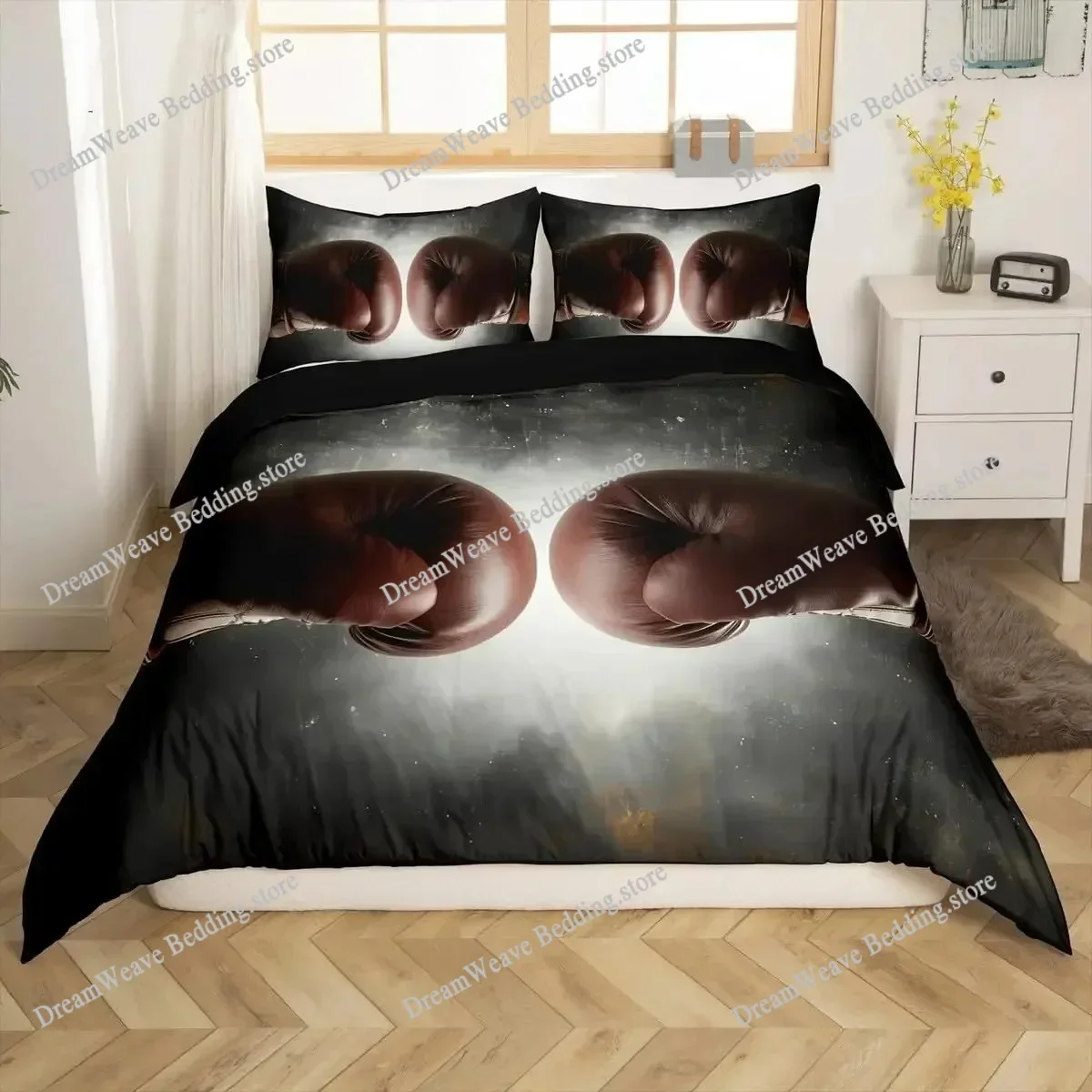 Boxing Sport Duvet Cover Set King Queen Fashion Polyester Bedding Set Yellow Fire Print Comforter Cover Microfiber Quilt Cover