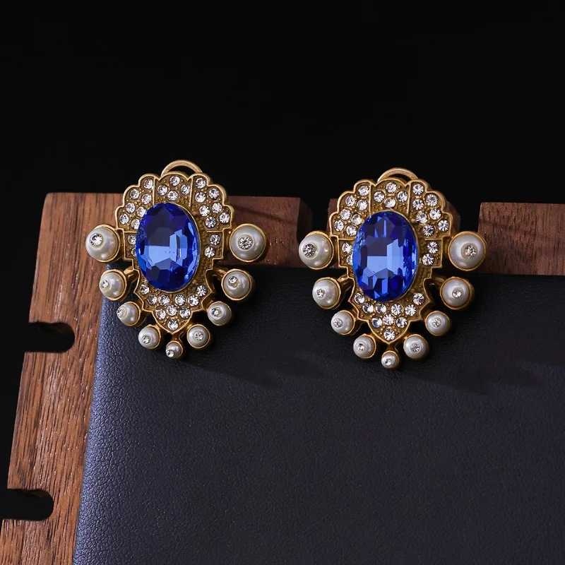 

Синие серьги-гвоздики с жемчугом и стразами в форме капли, модные ювелирные украшения для женщин и девушек, подарок на вечеринку, хит продаж, новый стиль 2026 года