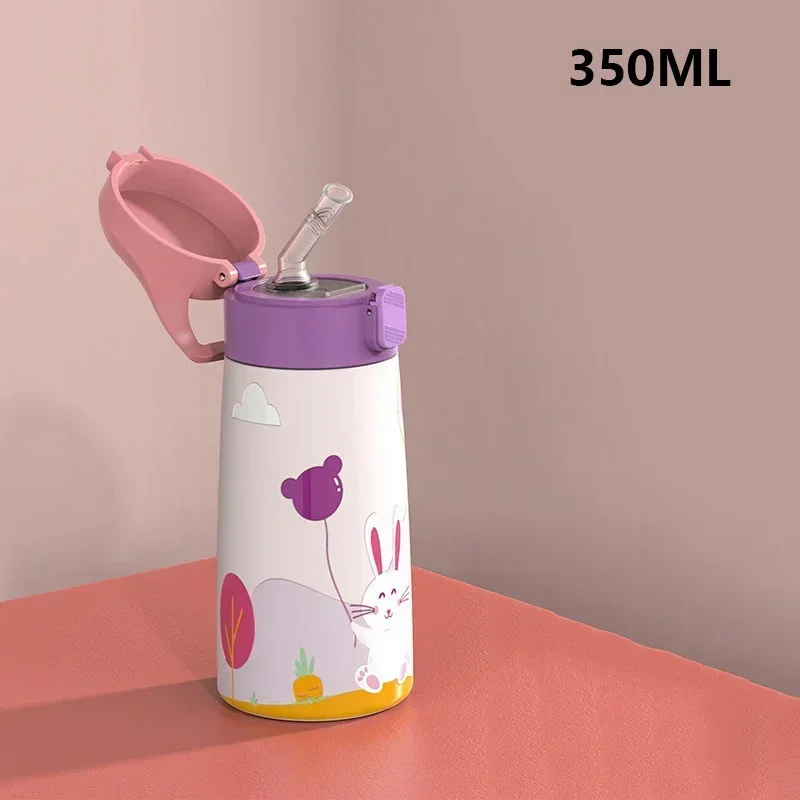 Tazza termica per bambini in paglia di acciaio inossidabile con custodia Thermos per bambini a prova di perdite per cartoni animati