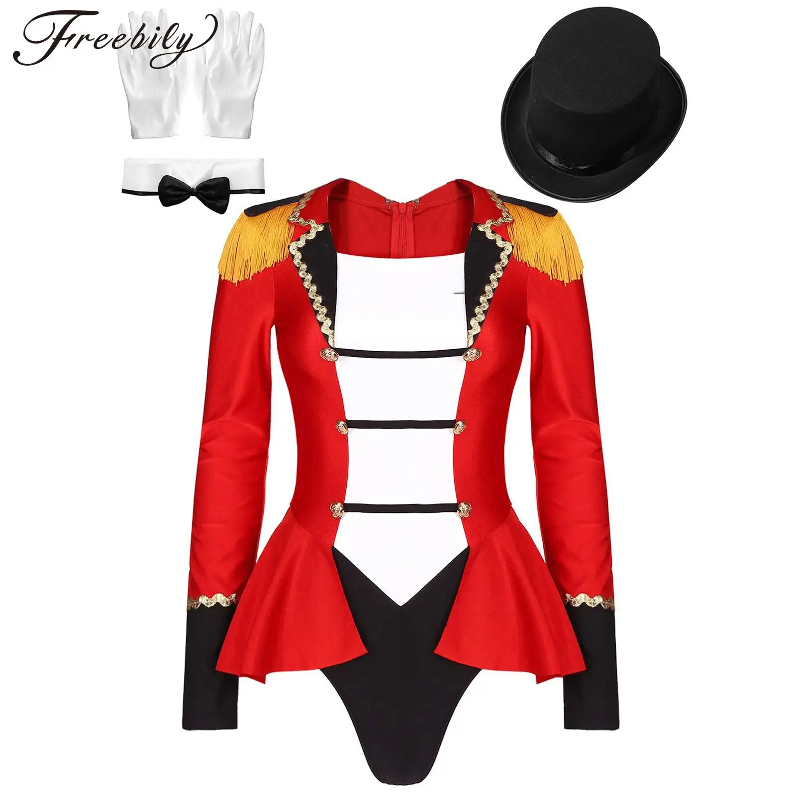 

Womens Circus Ringmaster Costumes Halloween Carnival Cosplay Bodysuit Lion Tamer Showman Fancy Dress Up Magician Outfits