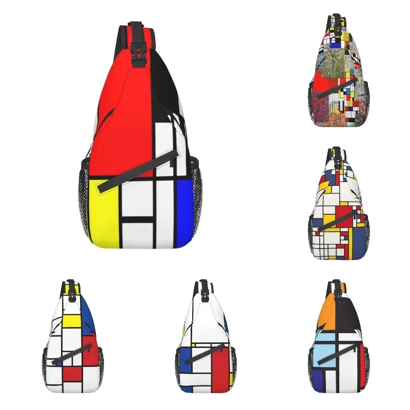 

Minimalist De Stijl Geometric Pattern Sling Crossbody Chest Bag Men Piet Mondrian Abstract Art Shoulder Backpack for Traveling