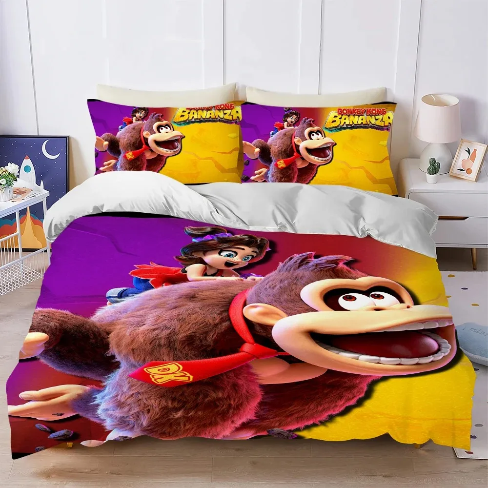 Jogo d-donkey k-kong bananza conjunto de capa de edredão cama de algodão de lavagem macia 2/3 peças verão confortável dormitório estudante casa cama