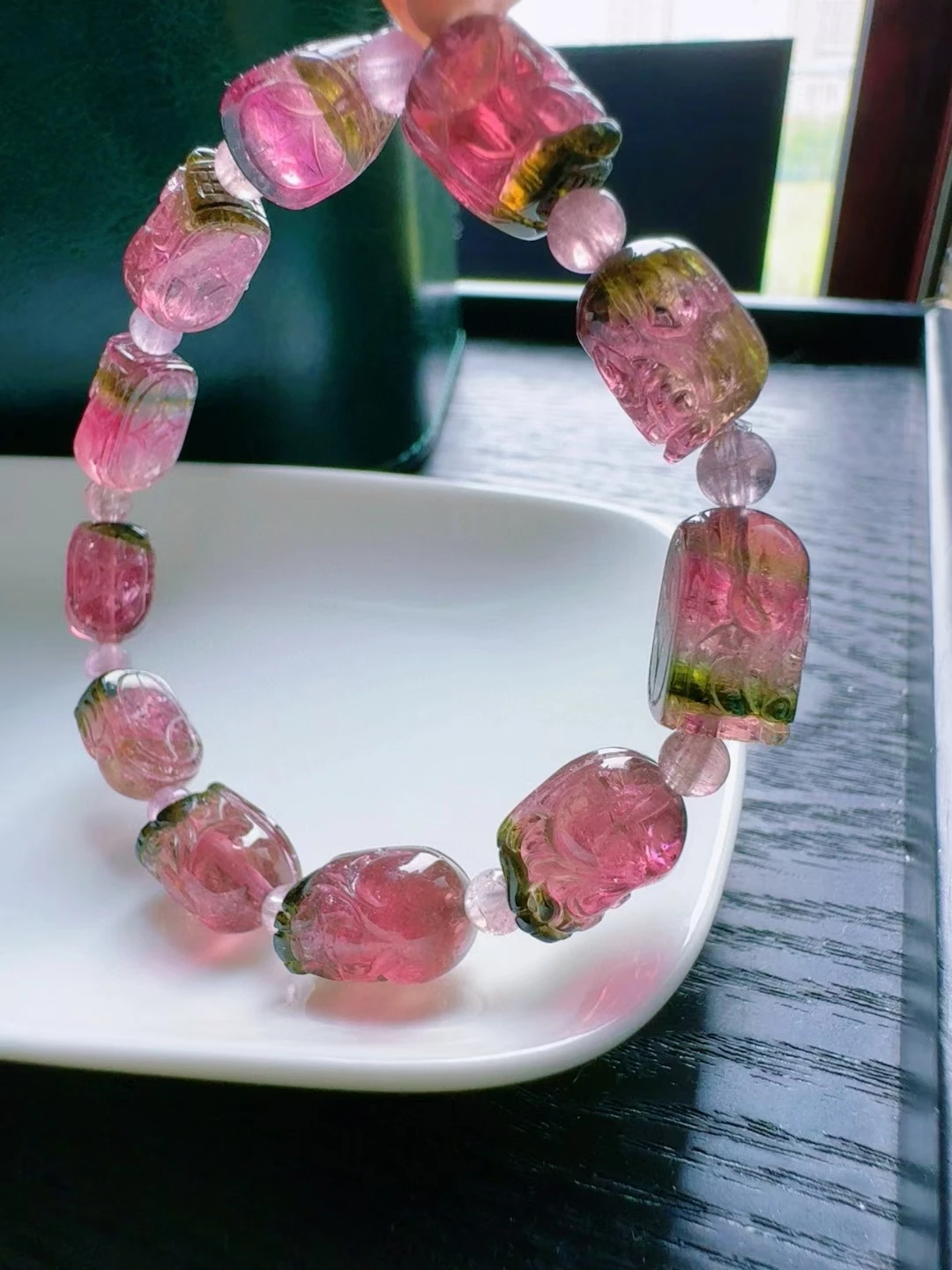 Natural Red Tourmaline Clear Pi Xiu Beads Bracelet 13.7/8.9/8.7mm Pink Green Watermelon Tourmaline For Women Men AAAAAAA