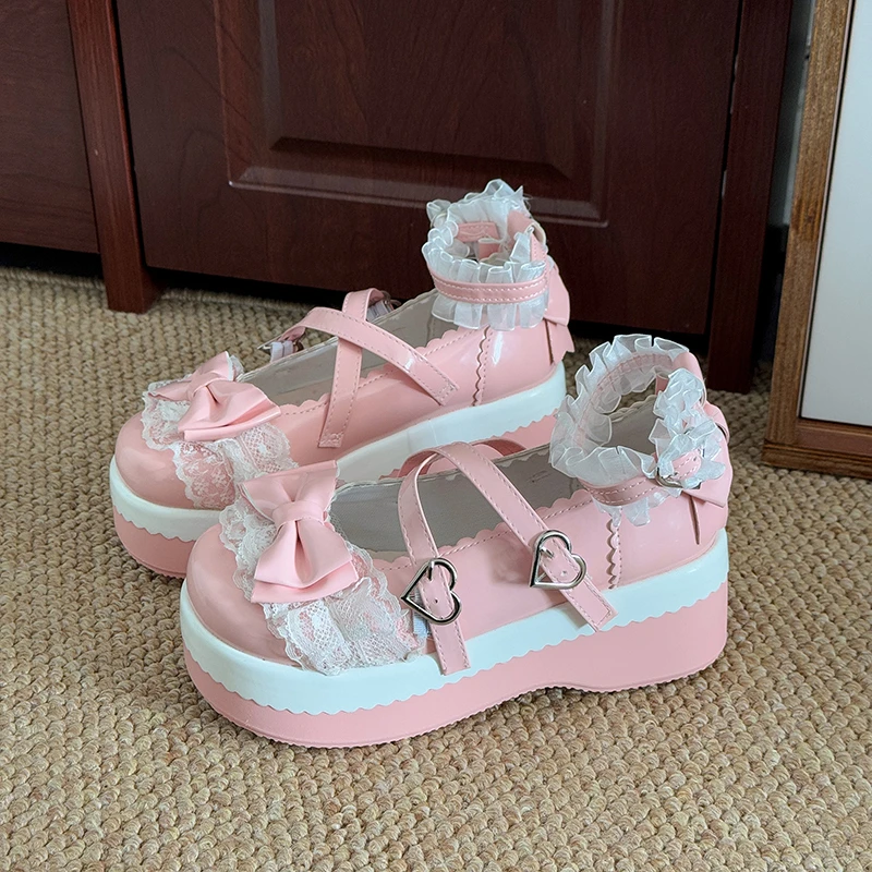 

Туфли-мэри-джейн на платформе из натуральной кожи, новинка 2026 года, с круглым носком, неглубоким вырезом и бантом, на ремешке