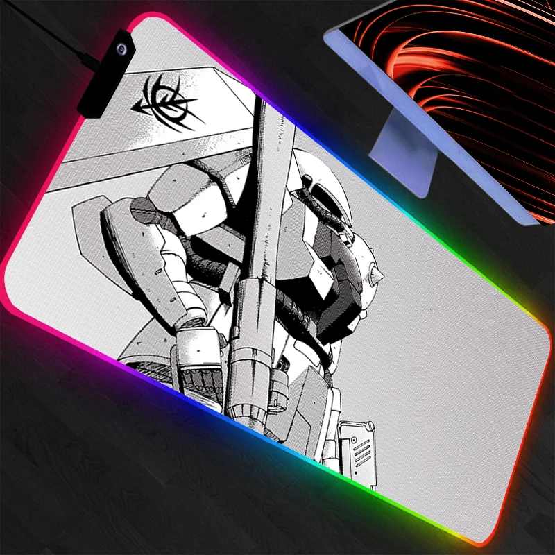 

RGB Backlight Mouse Pad GUNDAM Gamer Large LED Computer Pc Mousepad Carpet Gaming Accessories Keyboard Desk Mat animation