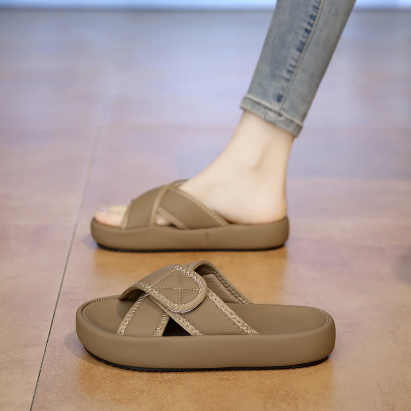 

Women Summer Open Toe Slides Soft Non-slip Sole Breathable Slippers Comfortable Footwear for Home, Beach, Street Outdoor Wearing