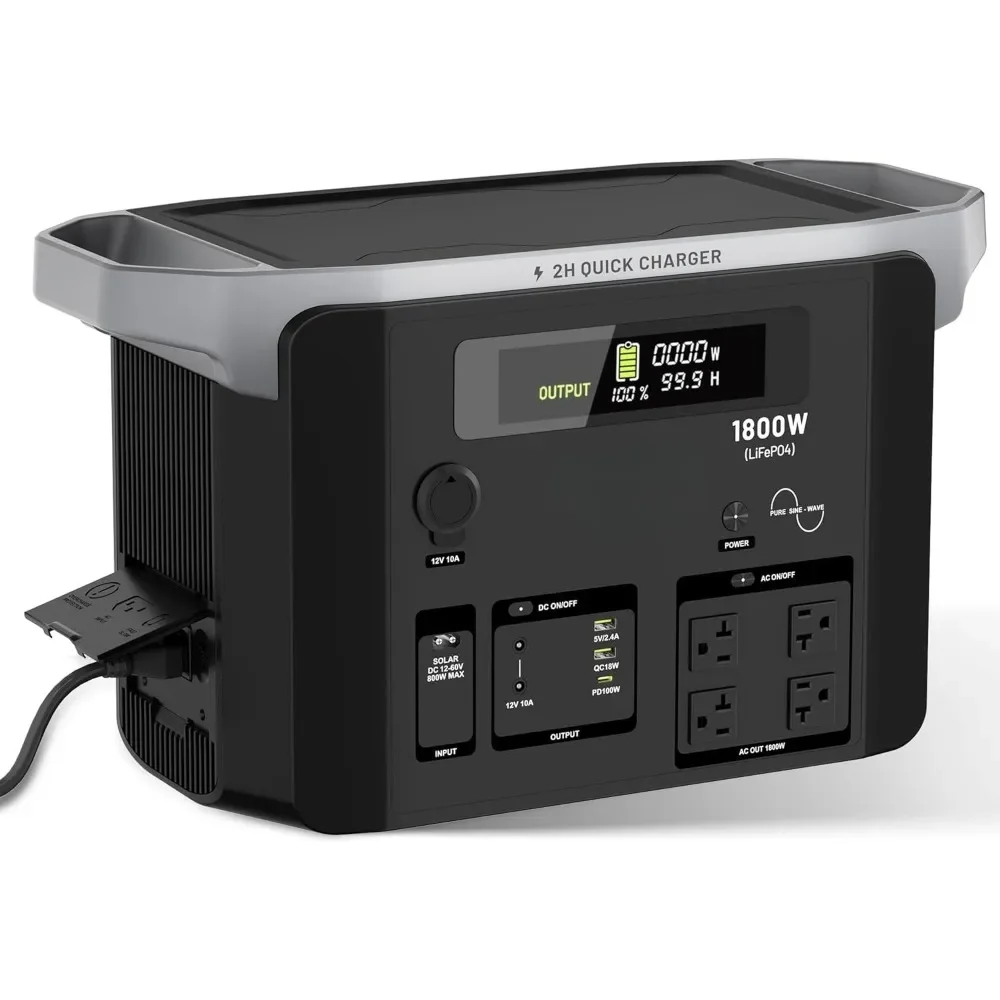 

Portable Power Station 1800W (3600W Peak), 1536Wh LiFePO4 Battery Generator with 1800W AC & 100W USB-C Output, 2Hrs Fast Chargin
