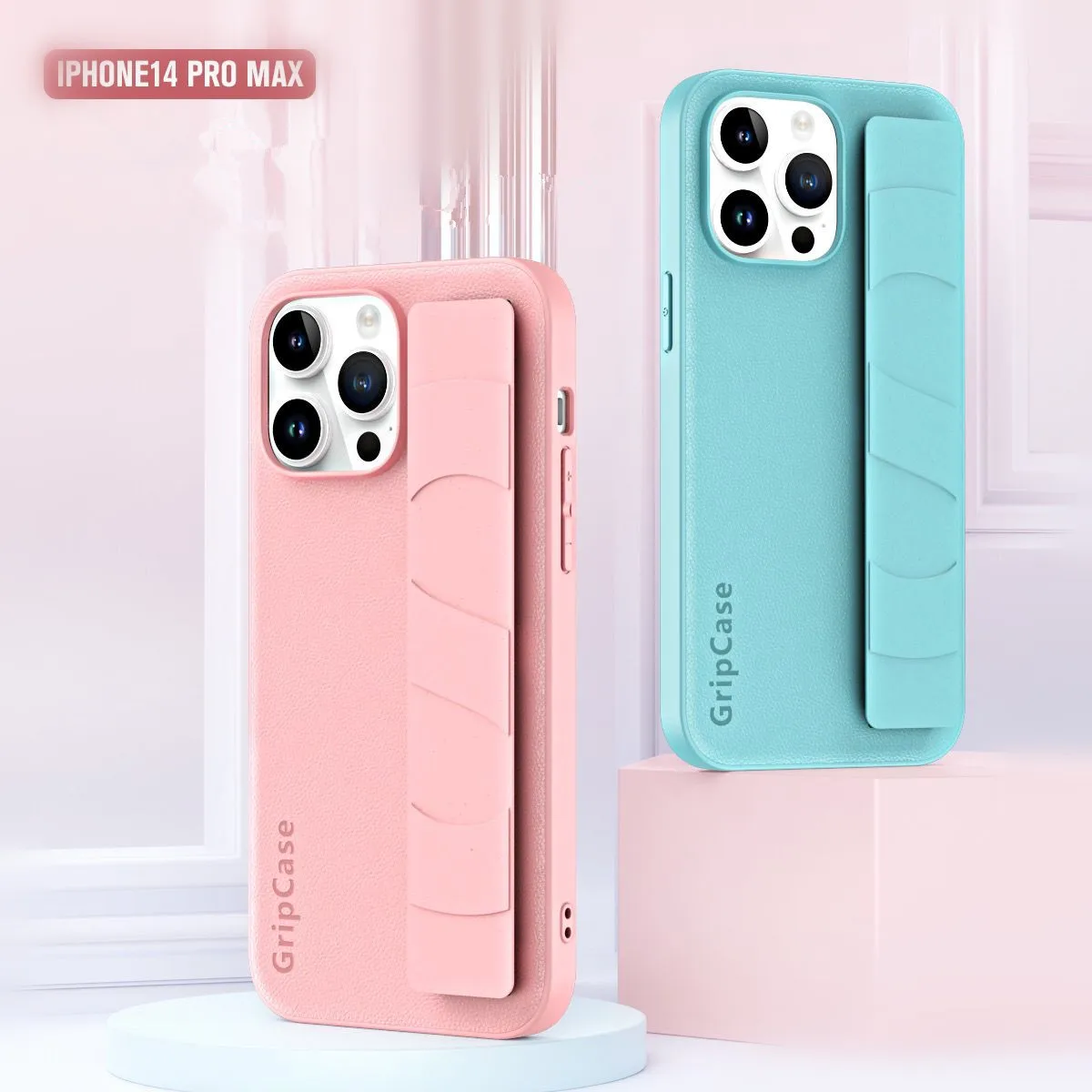 

Fashion Litchi Leather Pattern Gripcase Grip Case Strap For iPhone 14 Pro Max 13 Wristband Elastic Band Anti-Fingerprint Cover
