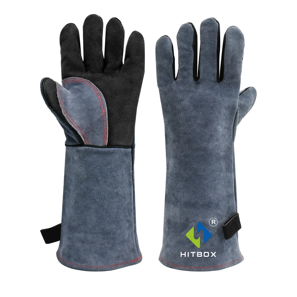 HITBOX 16inch Welding Gloves 1.3mm Thick Cowhide Leather Heat Resistant BBQ Welder Work Gloves For Kitchen Grill Heat Insulation