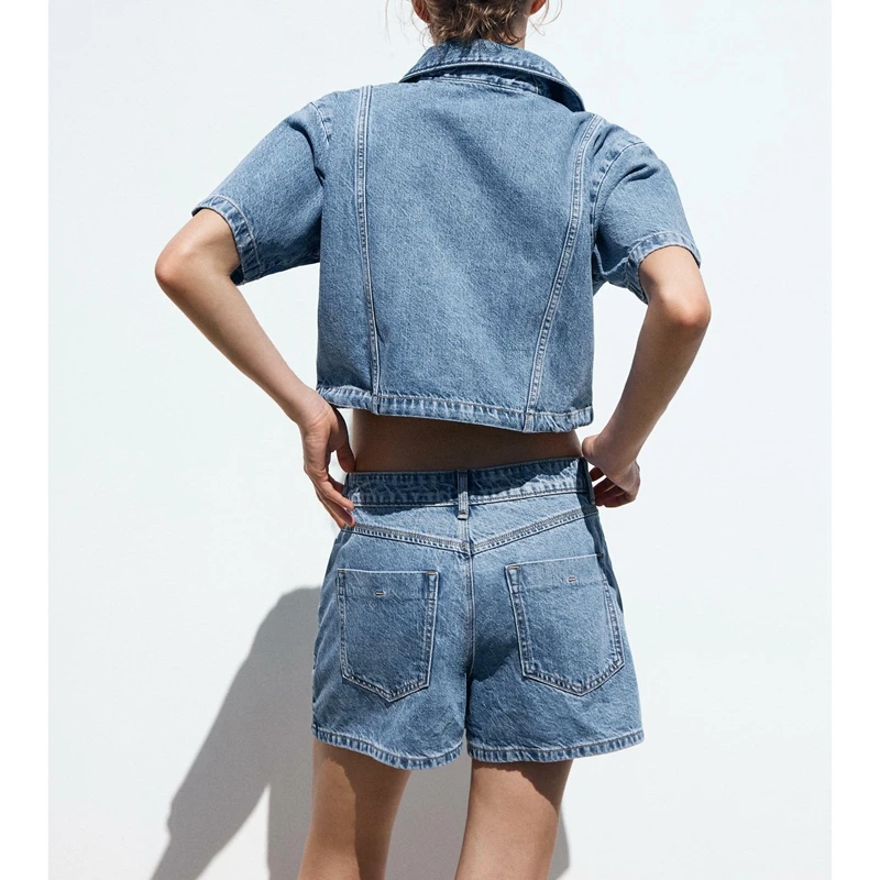 Feminino verão 2 peças y2k retro denim outfits conjunto lapela pescoço lapela botão para baixo camisa + assimétrico a linha saias de perna larga