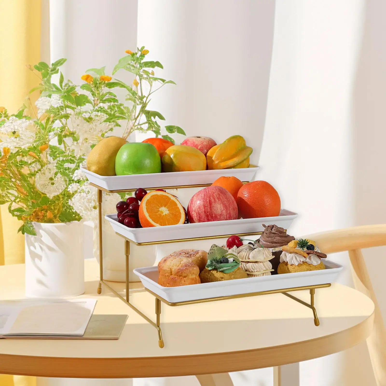 3-stöckiges Serviertablett, leicht zu reinigen, hochwertig, praktisch, vielseitig, wiederverwendbar, Obst- und Dessertständer für Gemüse, Kekse, Obstbuffets, Kuchen