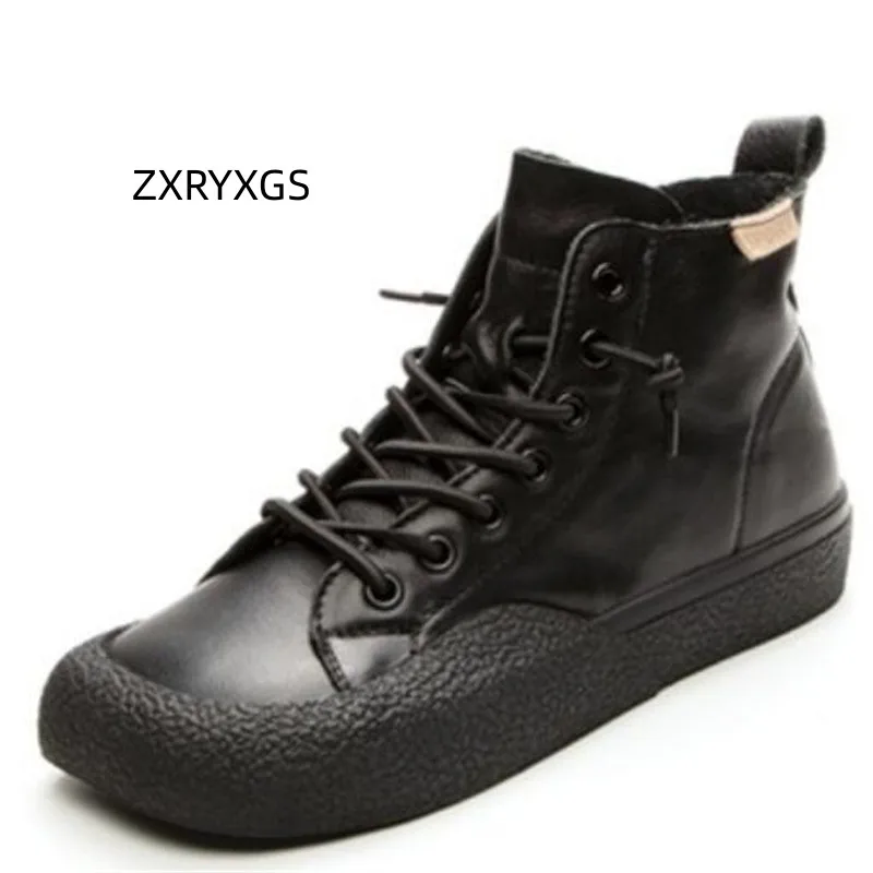 High Quality 100% Genuine Leather Women Sneakers Single Boots New 2024 Trend Temperament Boots Flat Sneakers Winter Casual Shoes