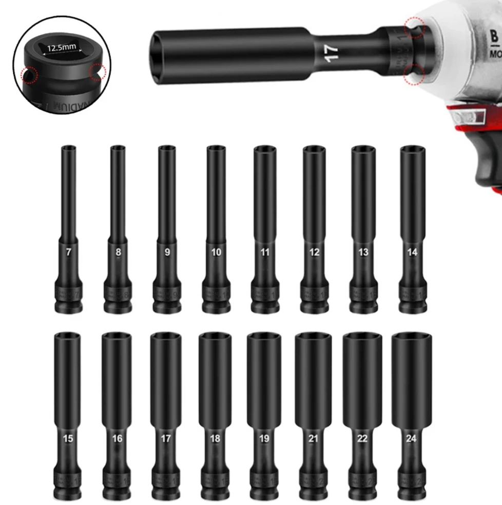 1pcs 8mm-24mm Adapter Spanner Converter Drive Drill Socket 128mm For Pneumatic Air Tool1/2in Drive Socket Wrench Hex Socket Head