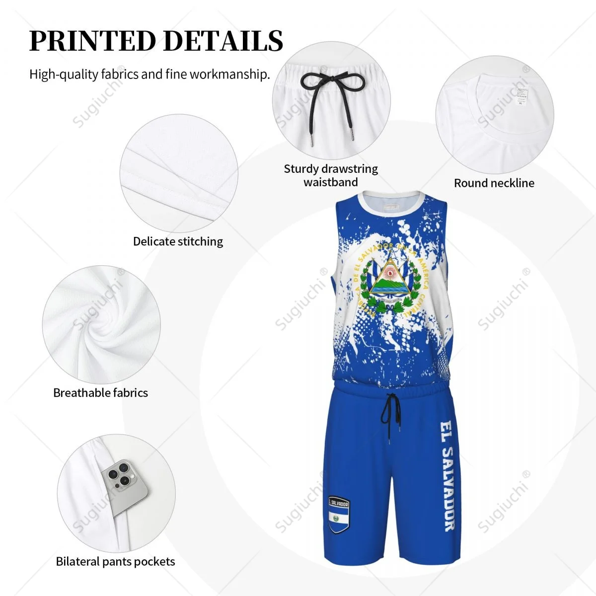 Team-up El Salvador Jersey basket pria Grain Set kemeja & celana tanpa lengan kustom nama Nunber eksklusif