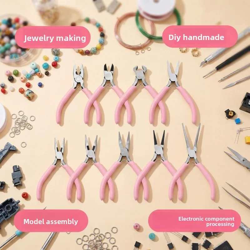 4.5 Inch Jewelry Pliers Set 9 Piece with Diag Flat Bent Round End Cutter Needle Nose Pliers Tool Kit