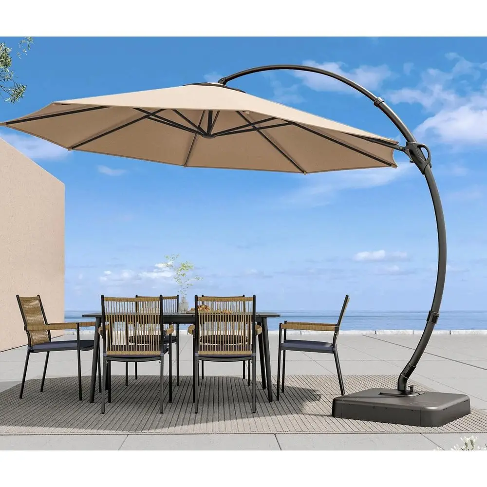 

Durable Cantilever Hanging Umbrella with Base, 11ft Beige Outdoor Patio Umbrella for 360° Rotation, Ideal for Market, Pool, Gard