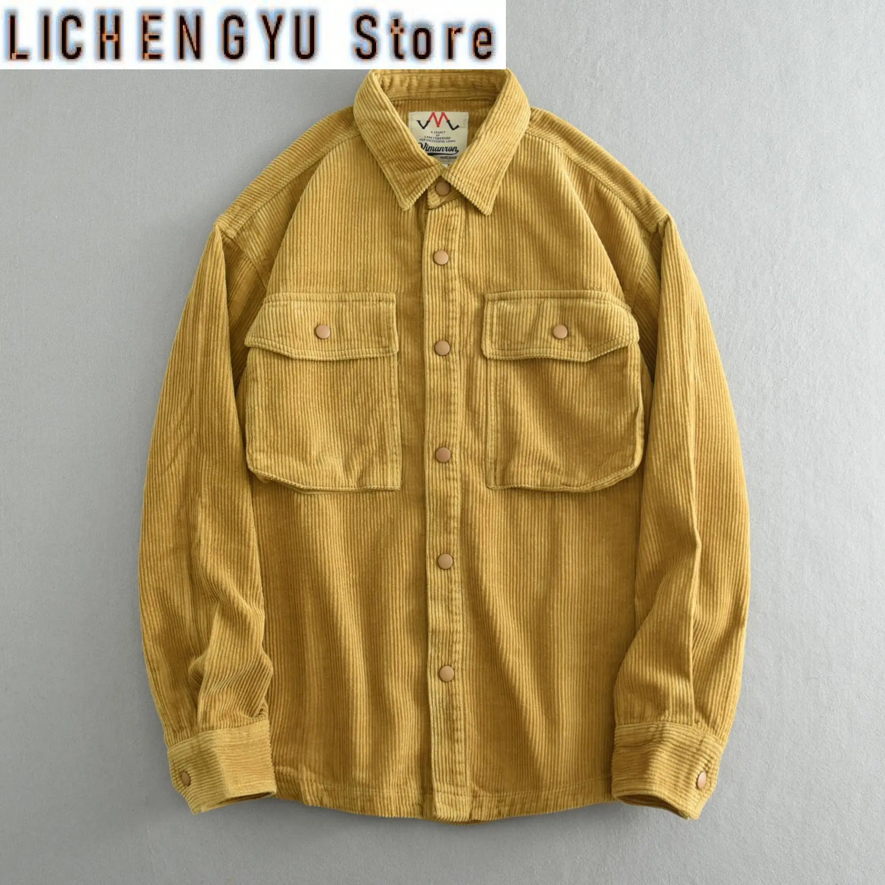 Autumn Winter New American Retro Long-Sleeve Lapel Thickened Corduroy Shirt Men's 100% Cotton Washed Double Pocket Casual Jacket