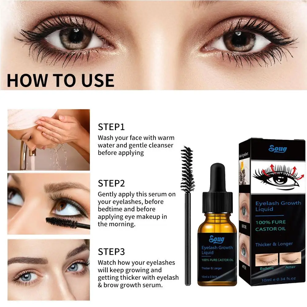 10 ml Augenbrauen-Wimpernwachstumsserum, natürliches Rizinusöl, Wimpernwachstum, ätherisches Öl, dick, länger, nährend, Enhancer Lash