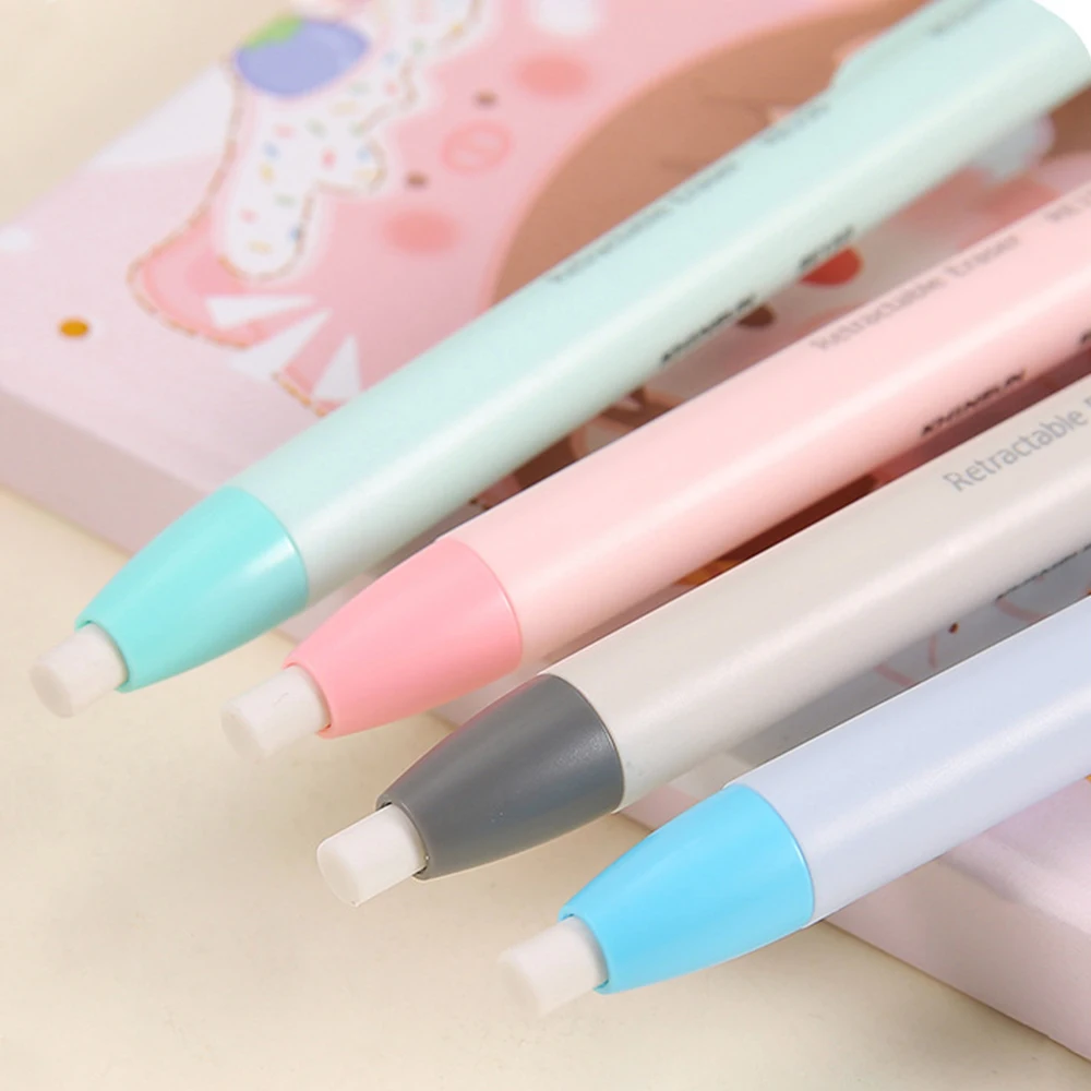 Retractable Pencil Eraser Replaceable Pencil Rubber Macaron Color Eraser for Students Correction Supplies School Stationery