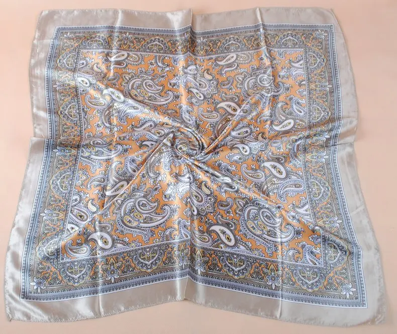 90X90cm Kopf Schal Frauen Luxus Marke Seide Quadrat Schal Foulard Satin Bandana Weiche Halstuch Hijab Haar Schals für Damen – Detail 6