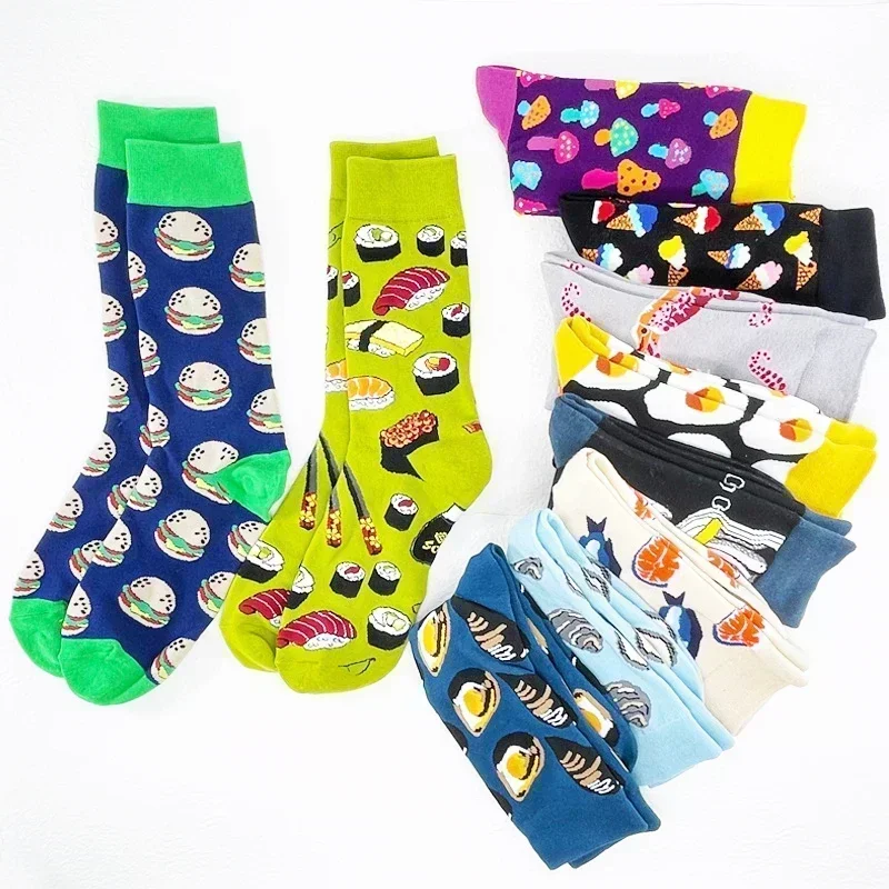 Novelty Happy Funny Men Graphic Socks Combed Cotton Omelette Frog Crazy Burger Salmon Corn Avocado Bird Fish Sock Christmas Gift