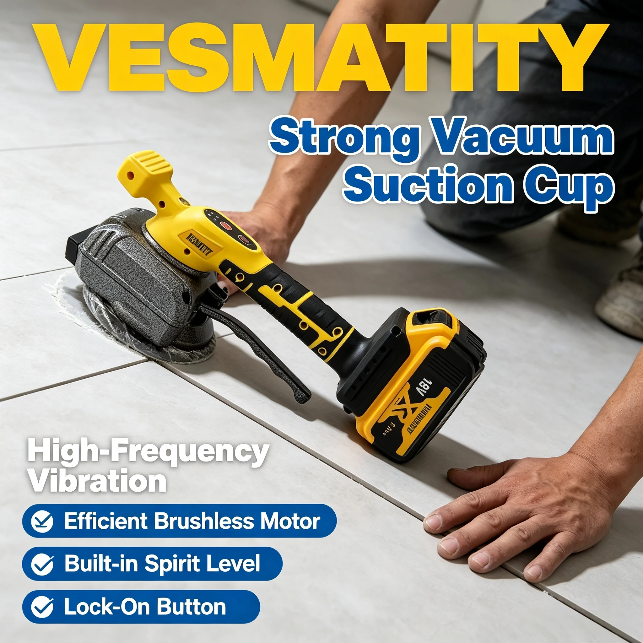 Vesmatity High Loading Tile Tiling Machine 18V Wall Floor Tile Laying Vibrating Tool 8 Adjustable Battery Pro Max
