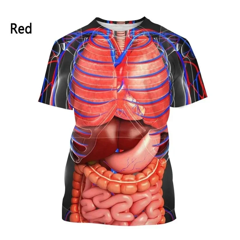 Fashion New  Printing of Human Organs and Bones Men's T-shirt Casual Short sleeved Round Neck Harajuku Large Comfortable