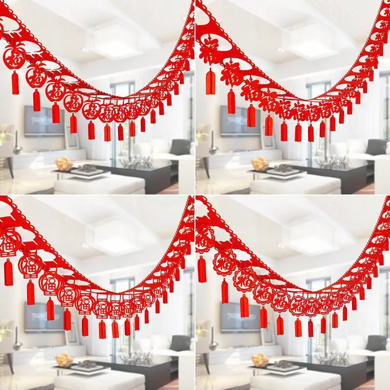 DIY non-woven chinese new Year Traditional Spring Festival FU CHUN banner Hanging flags ornament party decorations