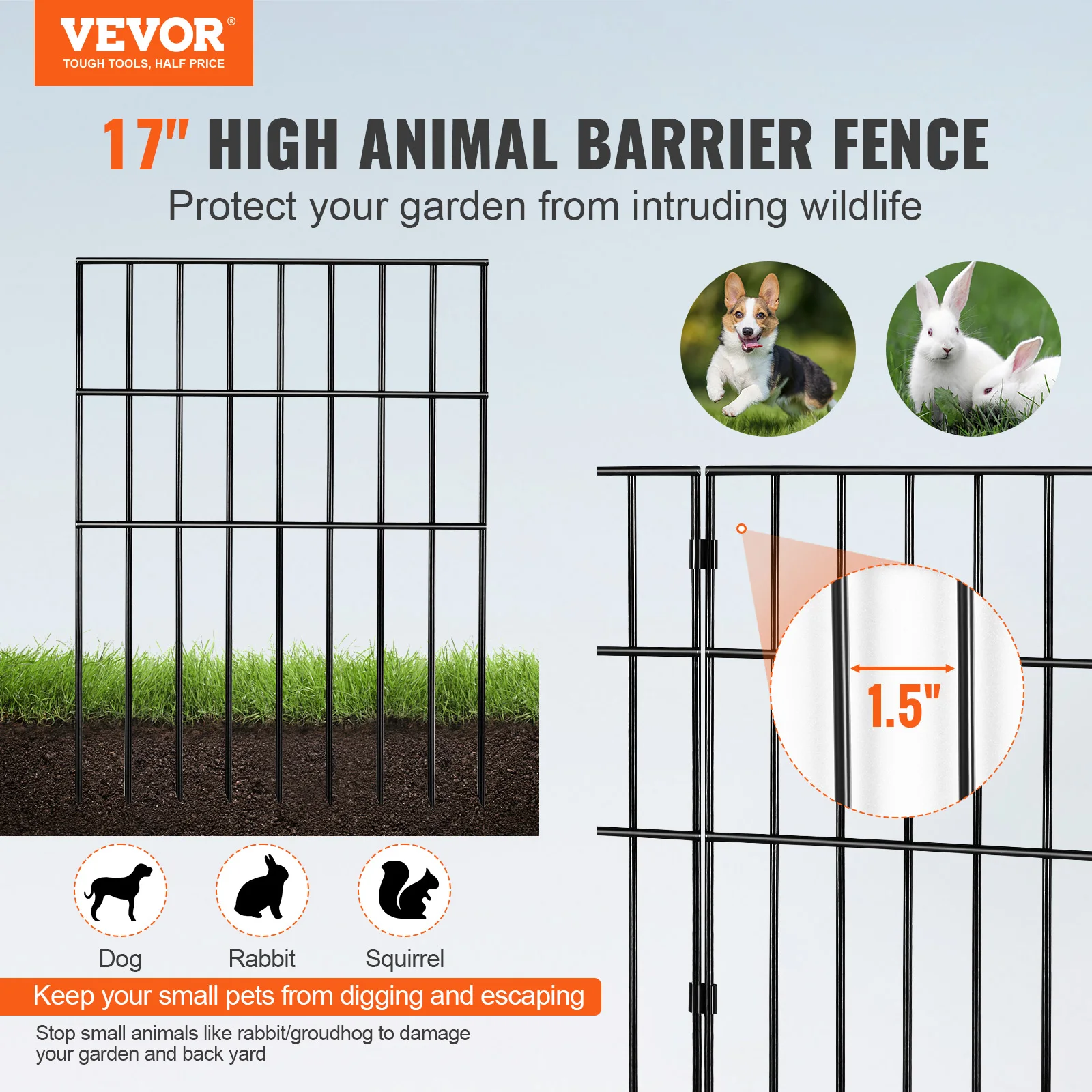 VEVOR 10pcs Animal Barrier Fence Underground Decorative Garden Fencing Metal Dog Fence The Yard and Outdoor Patio Garden Fence