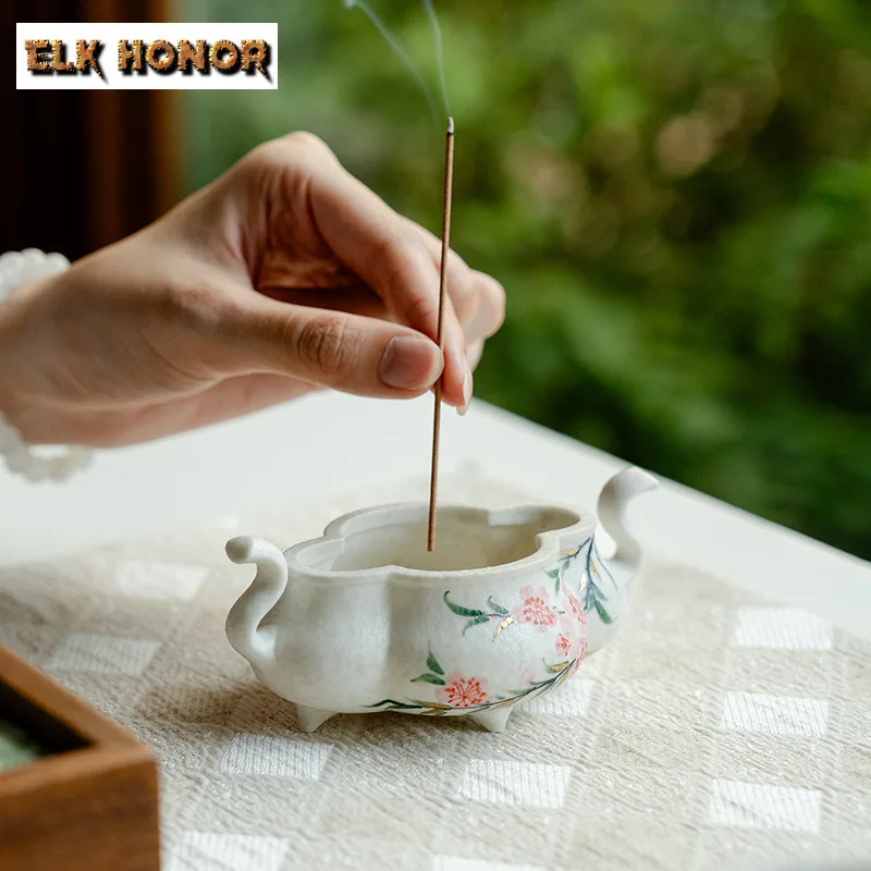 رسمت باليد زهر الخوخ حامل البخور نافورة الماء الديكور البخور المشتعلة مبخرة طقم شاي صيني الحلي