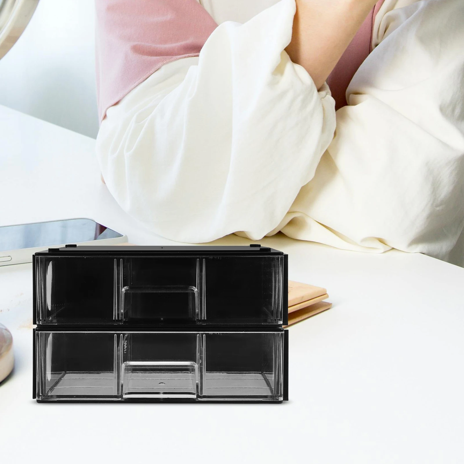 

2Pcs Drawer Type Layered Storage Box Beaded Organizer Desk Jewelry Holder Small Drawers Artist Supply Container Elegant