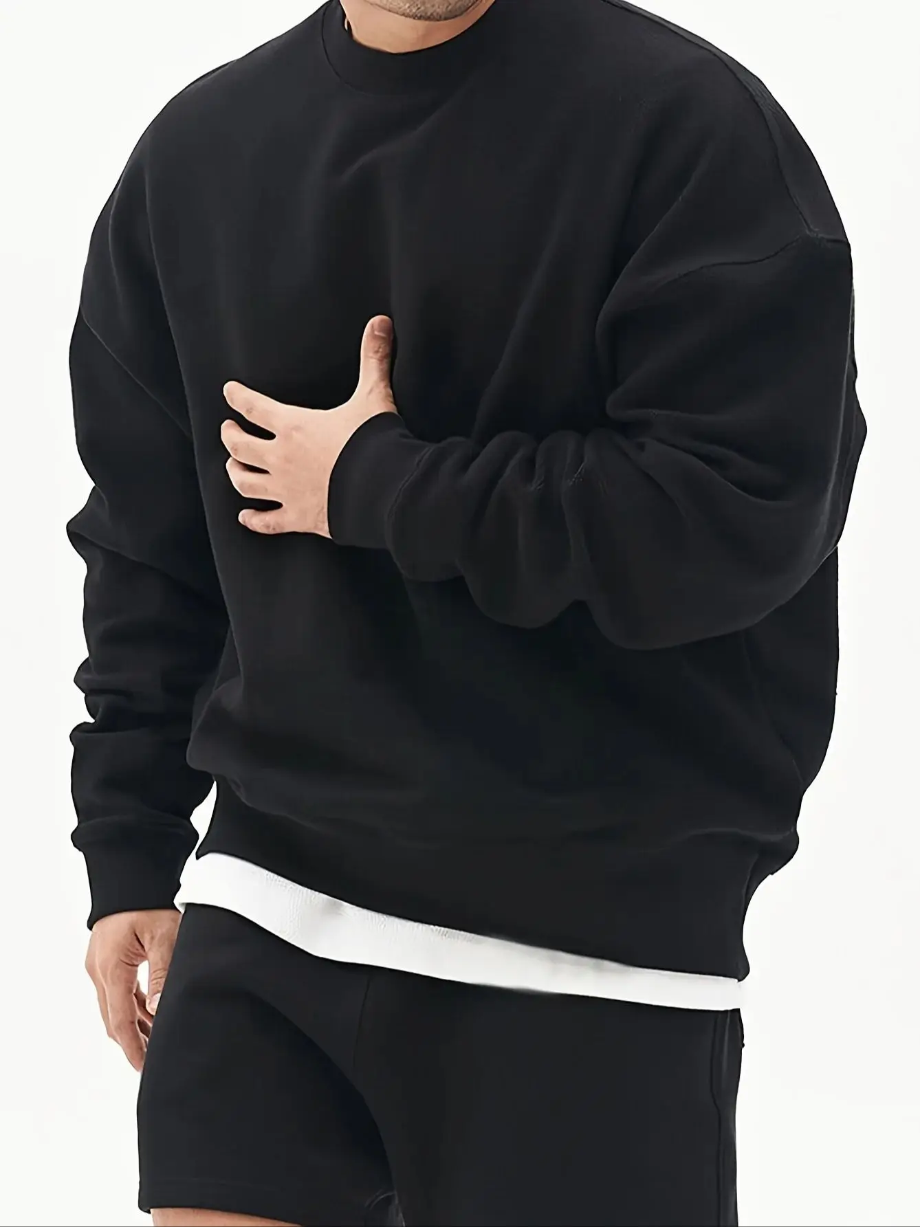 Black round Neck Sweatshirt Men's Casual Fashion Solid Color Sporty Loose Fit Spring Autumn Wear for Teenagers And Adults image 3