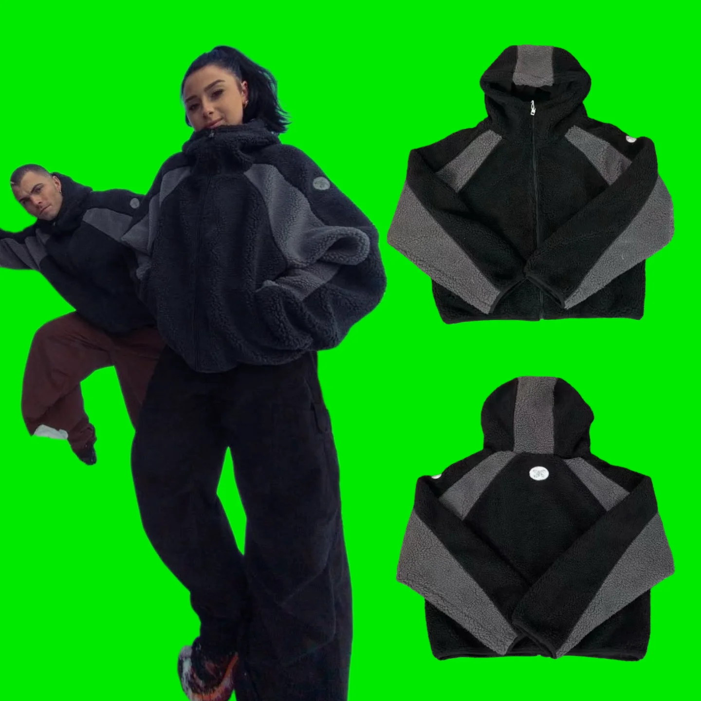 

Thiened American Street Sle Spliced Color Blo Fce Hooded Cotton Jaet ex Warm Outerwear for Youth Casual Wear