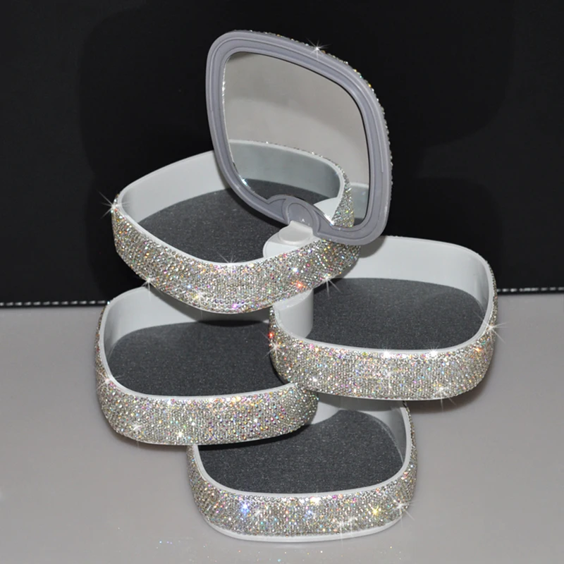 Crystal Diamond Storage Jewelry Box Large Capacity Tiered Rotating Storage Portable Earring Ring Necklace Jewelry Box Organizer