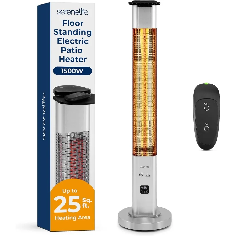 

Outdoor Electric Patio Heater - 1500W High-Efficiency Infrared Heating Remote Control Standing Heater with Aluminum Reflector W