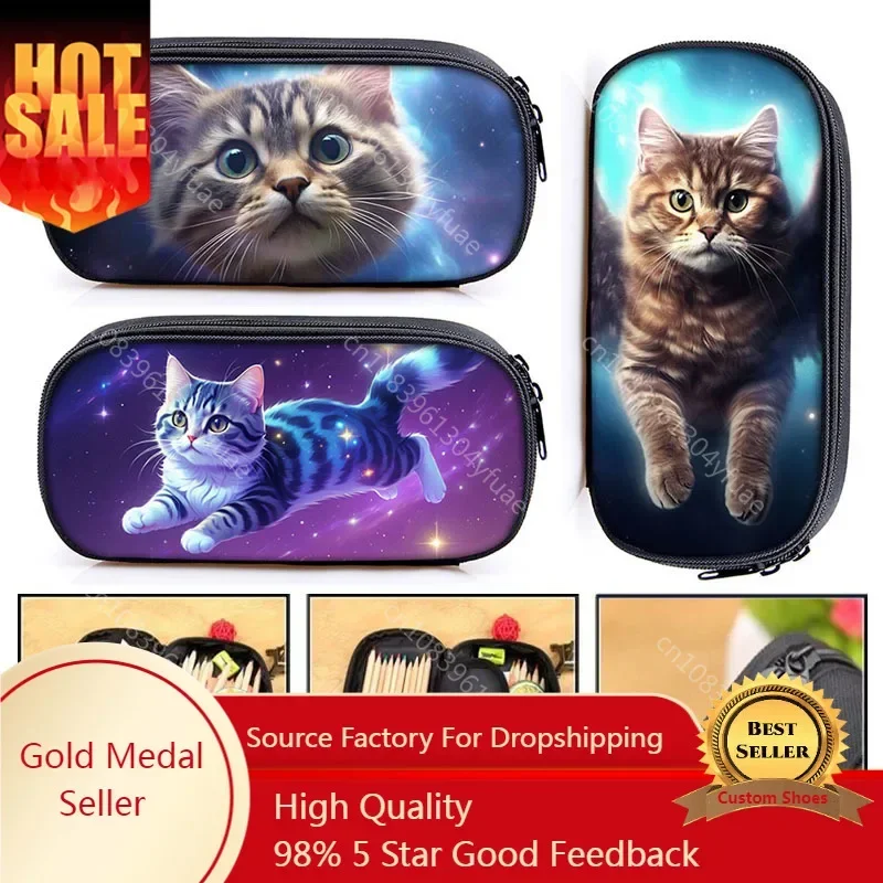 

Cute Star Cat Print Cosmetic Case Funny Cat Universe Galaxy Pencil Bags for Children Casual Pencil Box School Supplies Gift