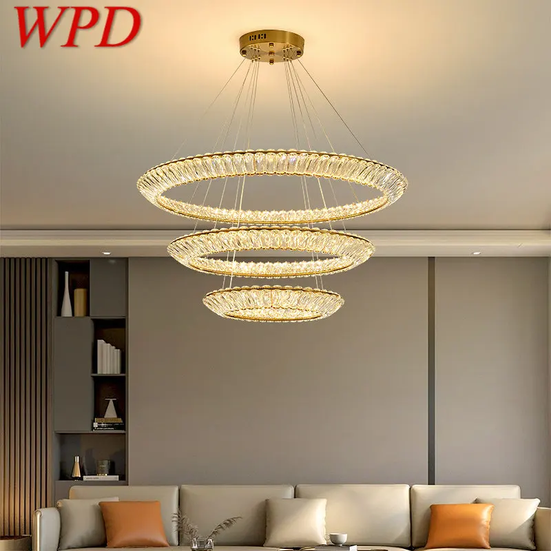 

WPD Nordic Modern Ring Pendant Lamp Led Round Crystal Chandelier Creative Light Luxury For Living Room Villa Bedroom Decor