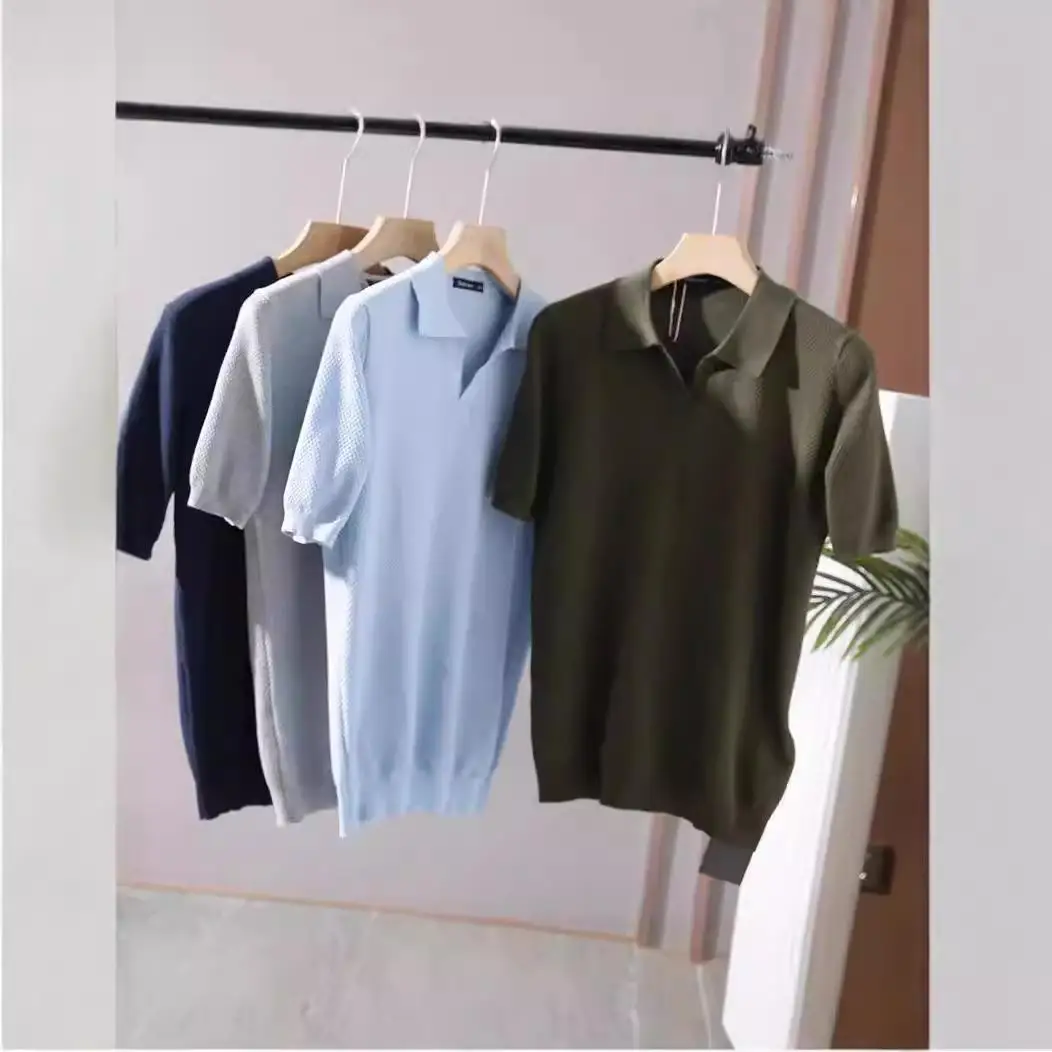 

Pine Knitted Cotton Men's Lapel ort irt Busin Casual Slim Fit irt Cool Feeling Thin Polyester Summer irt