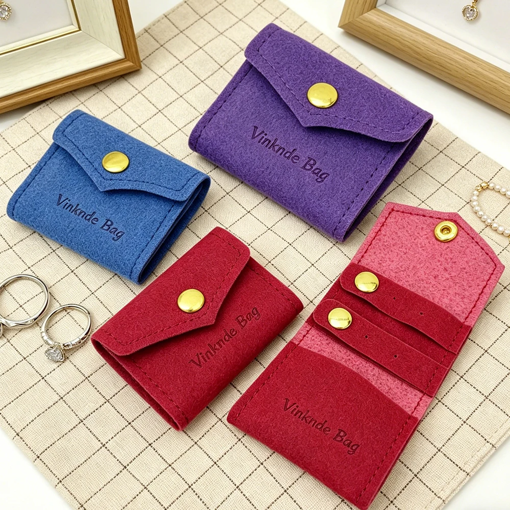 

100Pcs Custom Logo Portable Foldable Jewelry Storage Travel Bag with Snap Fashion Mini for Earrings Rings Necklace Bracelet Gift