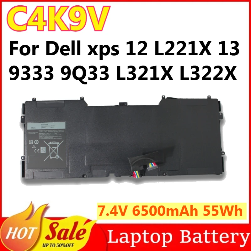 

C4K9V 7.4V 6500mAh 55Wh Laptop Battery For Dell xps 12 L221X 13 9333 9Q33 L321X L322X Replacement Y9N00