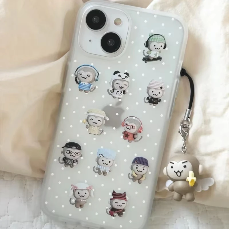 Simple Kawaii Monkey White Polka Dots Phone Case For iPhone 18ULTRA 17 AIR 16 15 14 13 12 11 PRO MAX MINI 7 8 PLUS Cover
