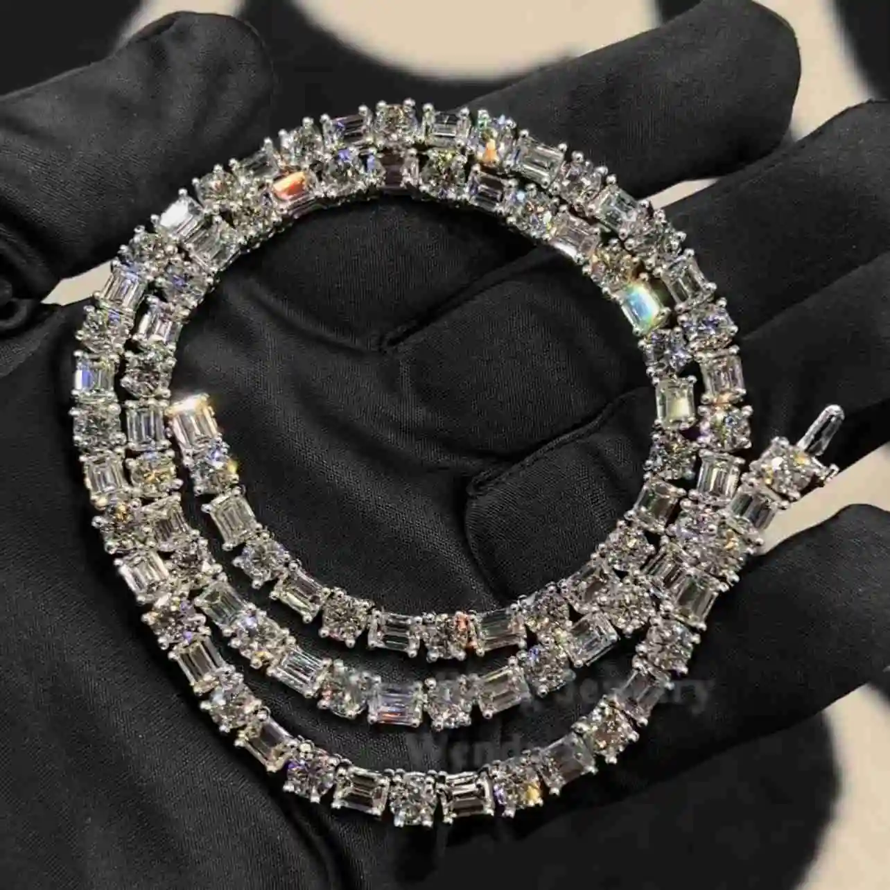 925 Real Sterling Silver 5mm Moissanite Tennis Chain F Color Vvs Baguette/emerald Diamond Necklace..