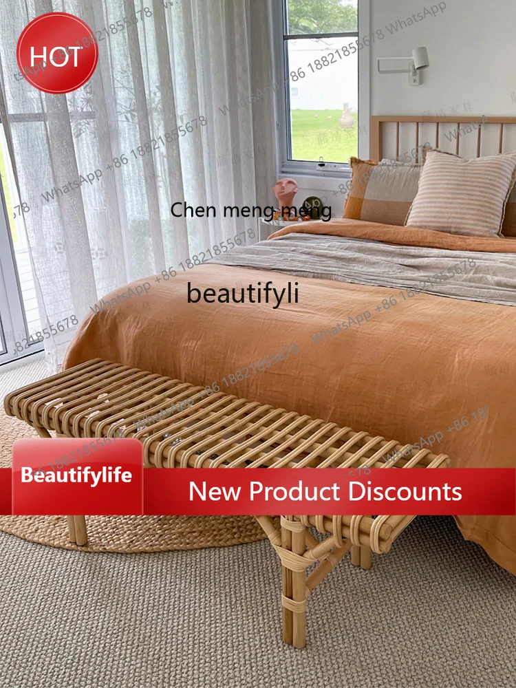 

Handmade Bench Shoe Changing Stool Creative Retro Tailstock Long Short Stool Rattan Dining Chair ss1001